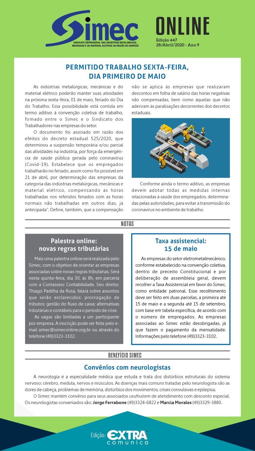 SIMEC - Sindicato das Indstrias Metalrgicas, Mecnicas e do Material Eltrico de Chapec/SC -