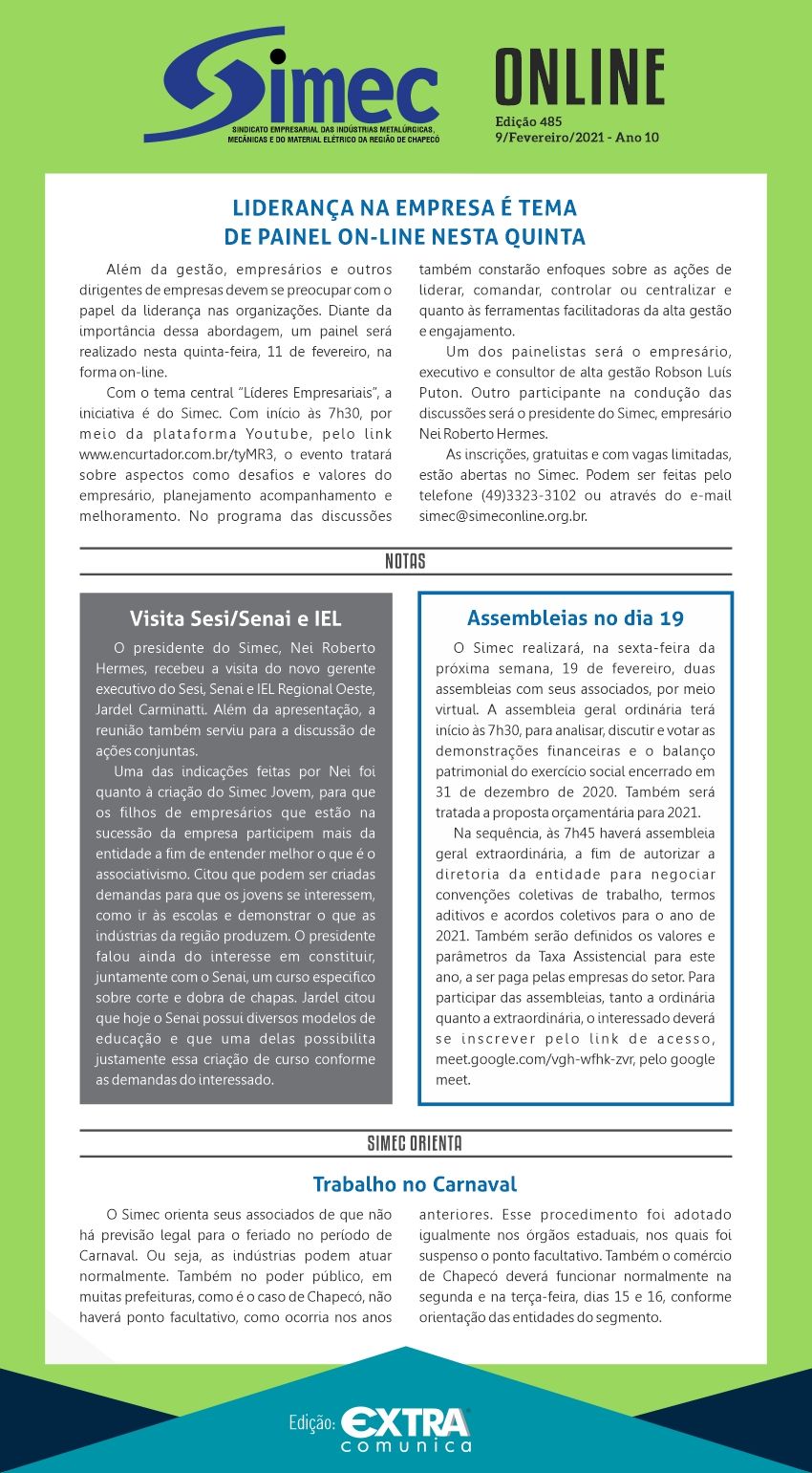 SIMEC - Sindicato das Indstrias Metalrgicas, Mecnicas e do Material Eltrico de Chapec/SC -